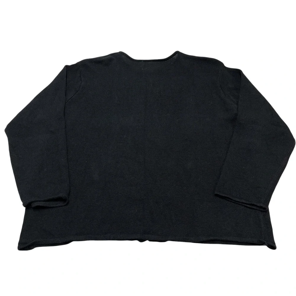 Denim & Co Sweater 2X Black Turquoise Silver Beaded Embellished Cardigan Western
